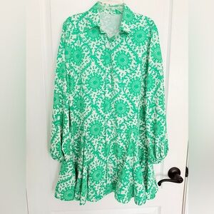 SOLD - Boutique Mini Green Patterned Dress